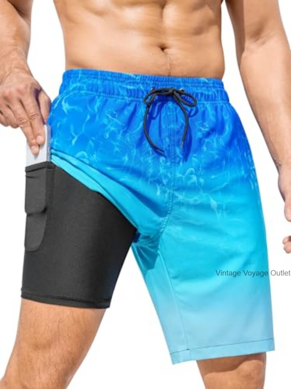 Mens 2-in-1 Swim Trunks with Compression Liner Quick-Dry Board Shorts 9" Inseam